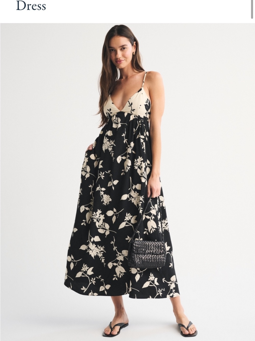 Abercrombie & Fitch Black and Cream Floral Slip Maxi Dress (medium petite)